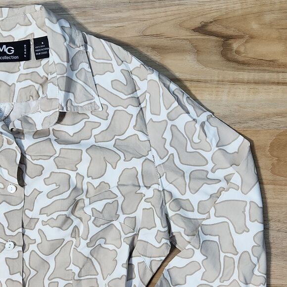 🔹️MG Silk Collection Cream & Tan 100% Silk Buttoned Shirt Dress Small - Picture 4 of 14